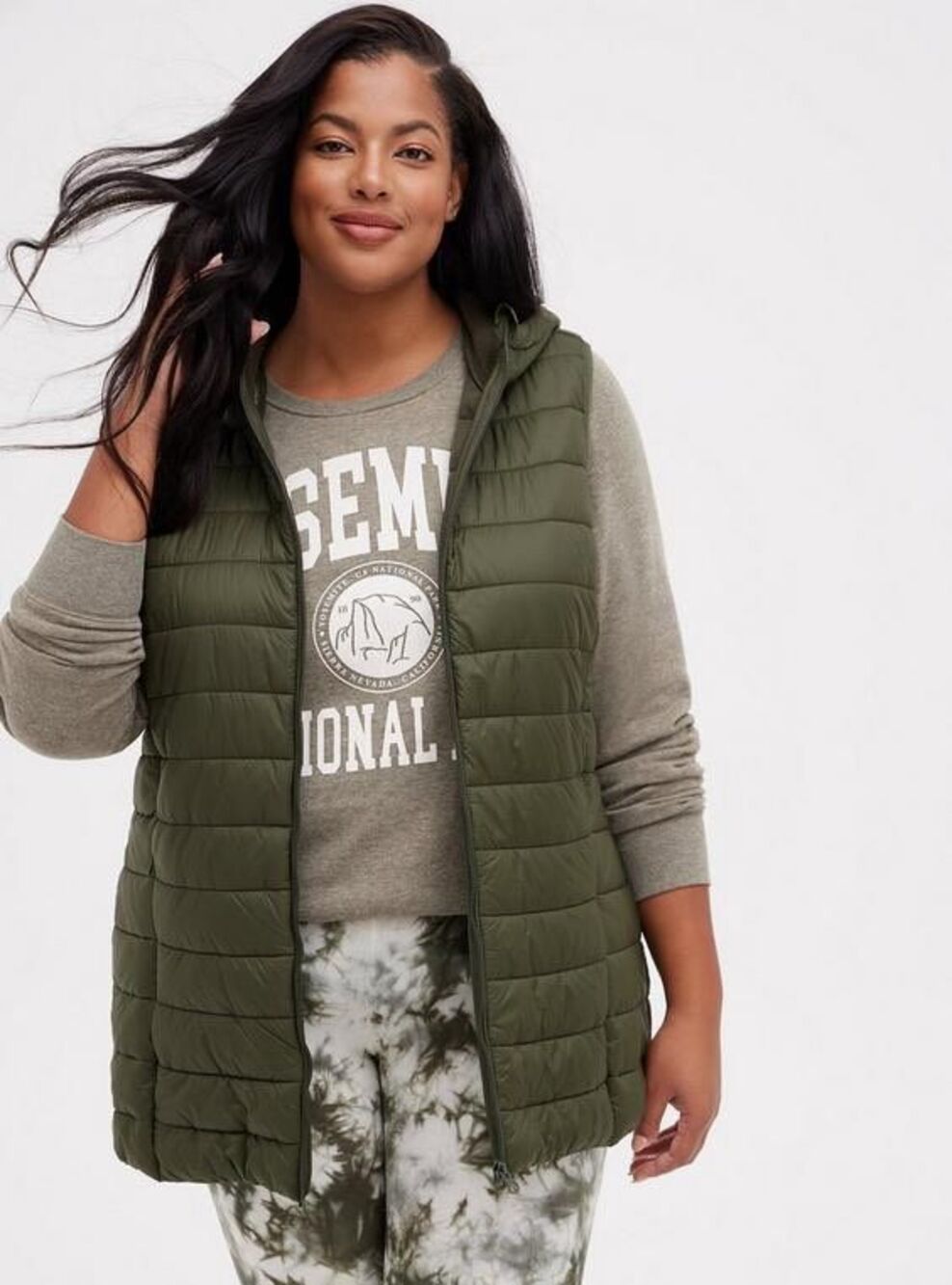 Torrid size 0 (Large) green hooded puffer vest